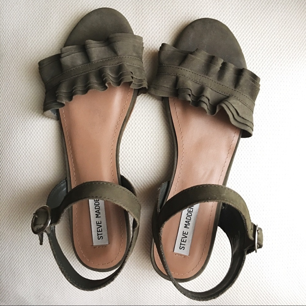 Olive Green Steve Madden Ruffle Sandals